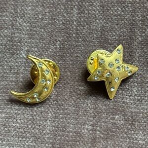 Gold Moon and Star Earrings with Rhinestones